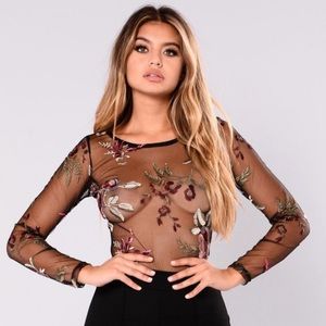 Fashion Nova Sheer Floral Bodysuit